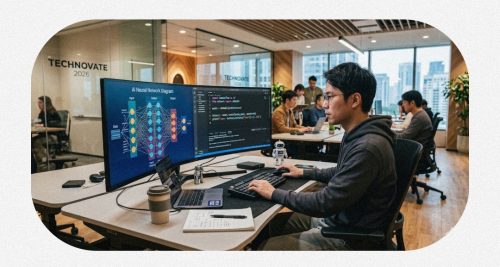 2026年の最新技術を用いてAI開発を行うモダンエンジニアの姿