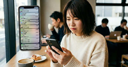スマホにたくさんのメール通知が届いている様子