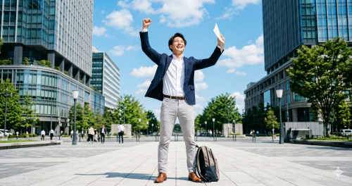 転職に成功して喜んでいる様子
